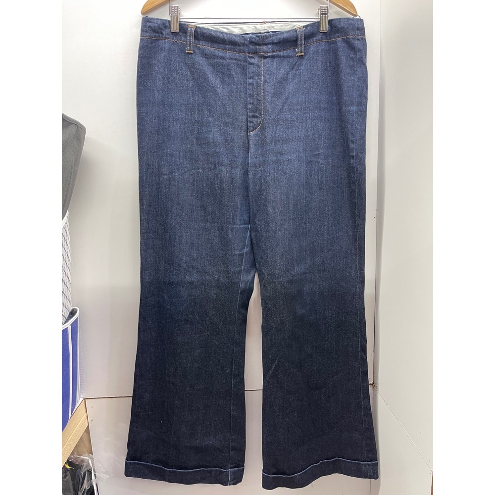 GAP Dark Wash Wide Leg Denim Trouser Jeans Cuffed Indigo Blue SZ 16